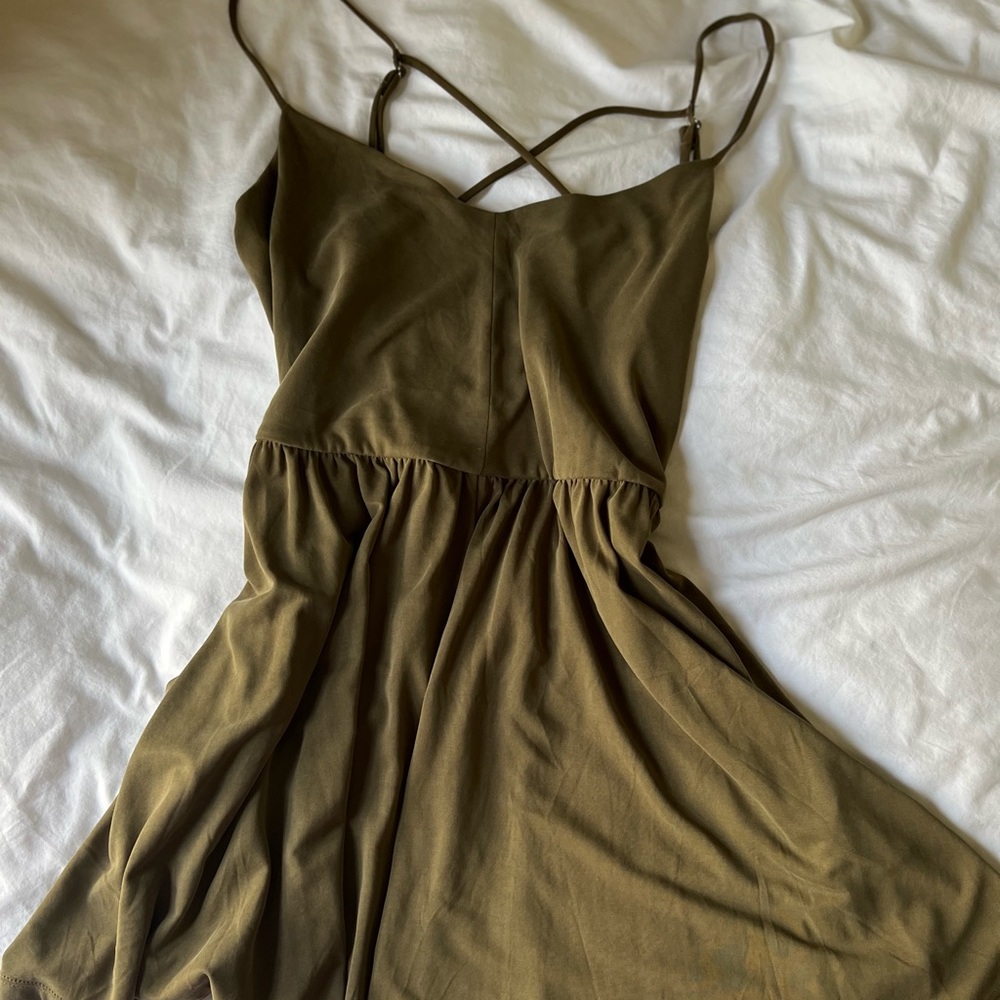 Lush olive cross back romper, medium